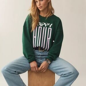 Anthropologie New Jordan Nickson x Maeve Happy Hour Green Sweatshirt SZ Large